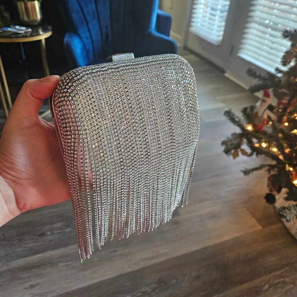 Diamond Pave Silver Minaudière (Hard Case) Evening Clutch NWT